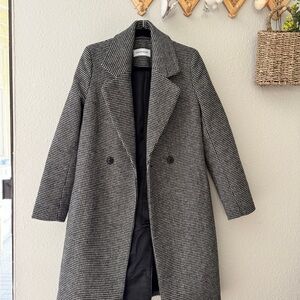 Calvin Klein Black and White Houndstooth Wool Blend Coat